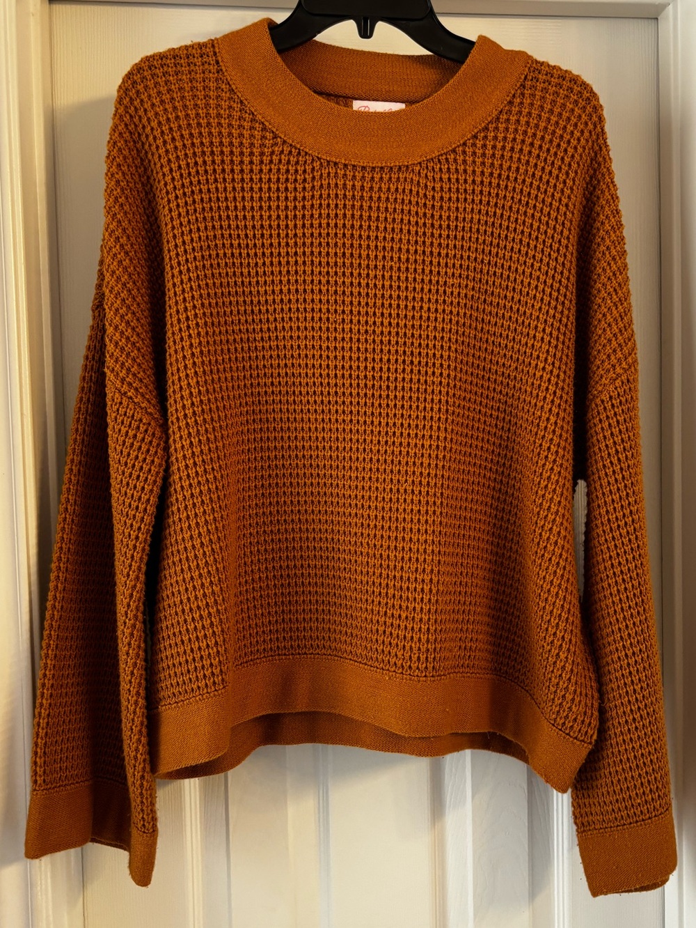 Pink Lily Women’s Cozy Waffle-Knit Sweater Burnt Orange Medium
